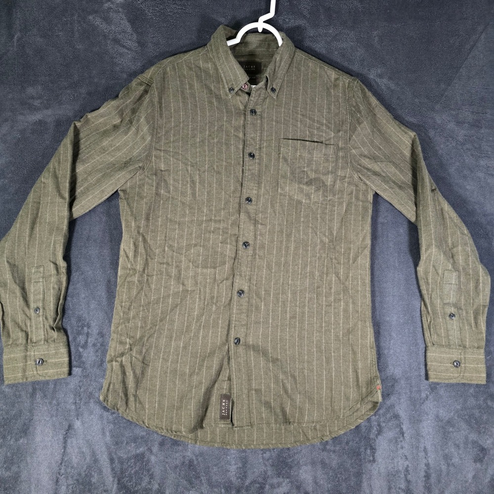 JACHS New York Mens Striped Button‎ Down Shirt Classic Fit Olive Small